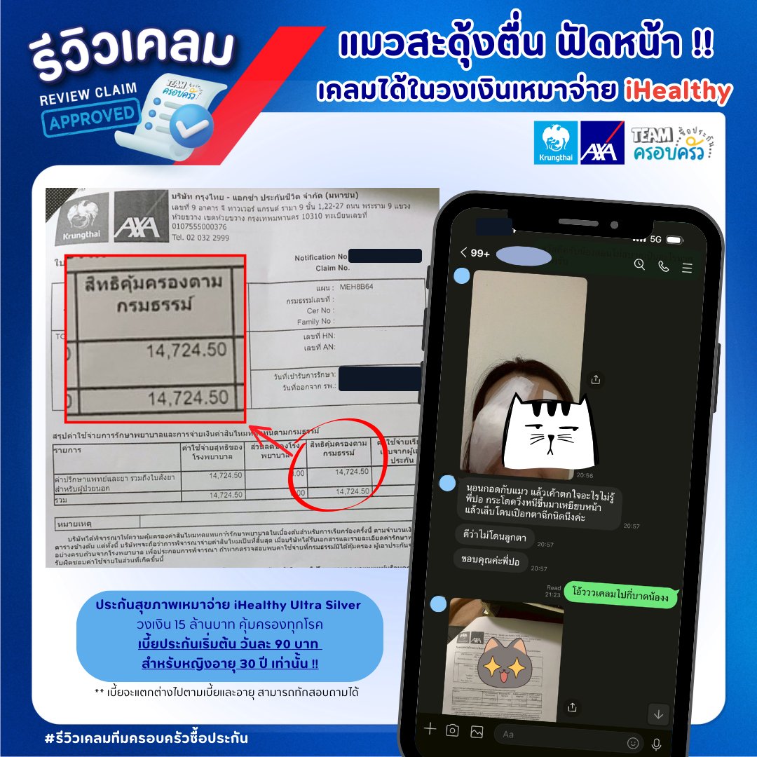 รูปรีวิวเคลม แมวสะดุ้งตื่นแล้วกระโดดเหยียบและข่วนที่ใบหน้า มีรอยเล็บใกล้ดวงตา (ปิดชื่อลูกค้าแล้ว)