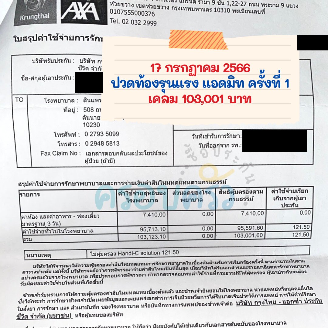 17 ก.ค. 2566 · ปวดท้องรุนแรง แอดมิทครั้งที่ 1 · เคลม 103,001 บาท