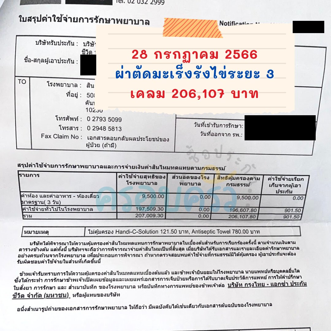 28 ก.ค. 2566 · ผ่าตัดมะเร็งรังไข่ระยะ 3 · เคลม 206,107 บาท