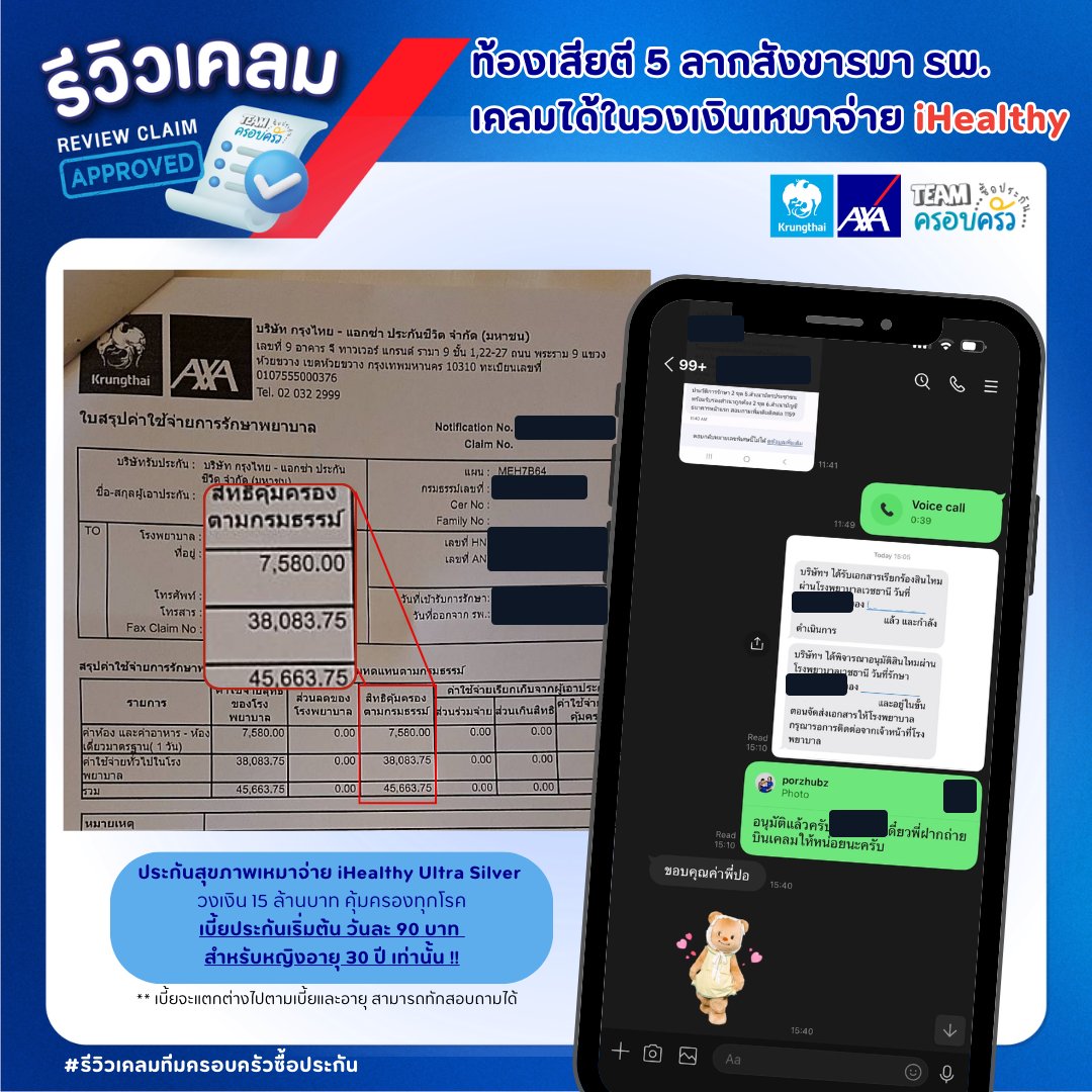 รูปรีวิวเคลม ท้องเสียรุนแรงตั้งแต่เช้ามืด ต้องเข้าโรงพยาบาลและนอนรักษา 1 คืน (ปิดชื่อลูกค้าแล้ว)