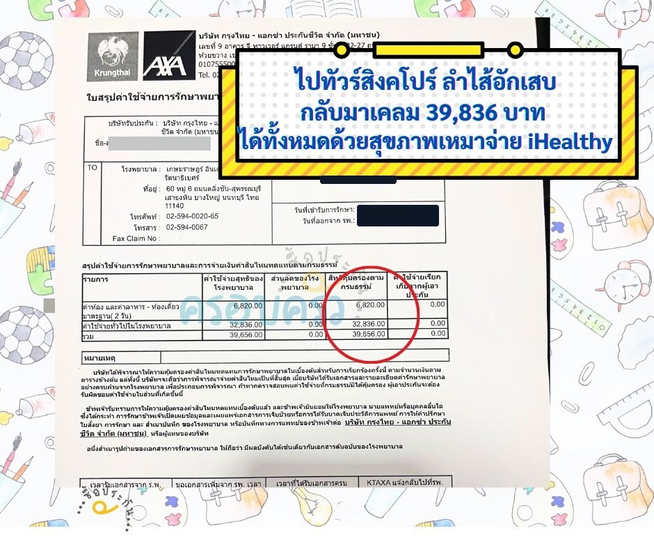 รูปรีวิวเคลม ลำไส้อักเสบหลังกลับจากเดินทางต่างประเทศ นอนโรงพยาบาล 2 คืน (ปิดชื่อลูกค้าแล้ว)