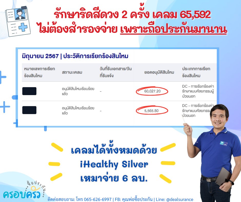 รูปรีวิวเคลม ริดสีดวงทวาร รักษาแบบศัลยกรรมผู้ป่วยนอก 2 ครั้ง (ปิดชื่อลูกค้าแล้ว)