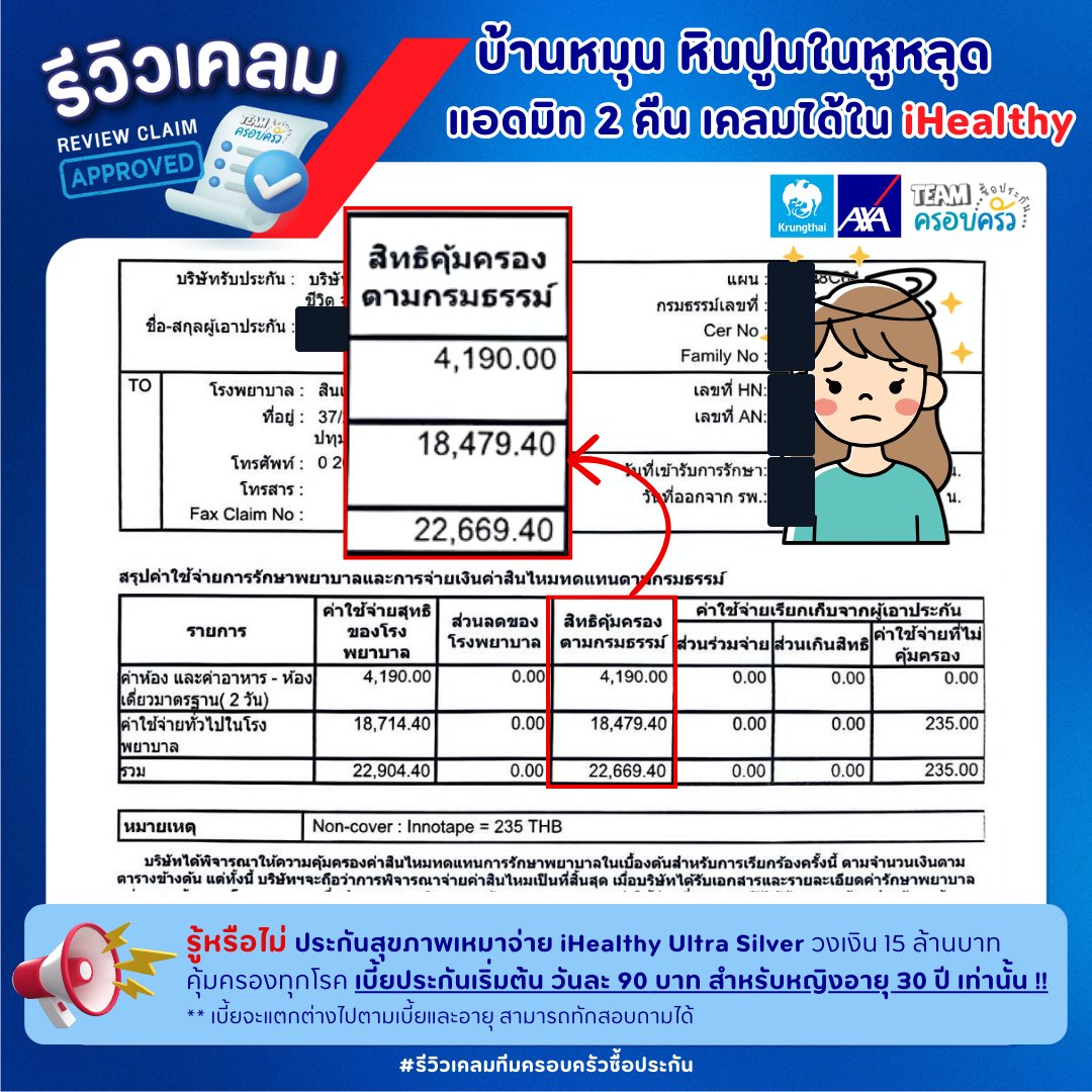 รูปรีวิวเคลม บ้านหมุนจากหินปูนในหูหลุด นอนโรงพยาบาล 2 คืน (ปิดชื่อลูกค้าแล้ว)
