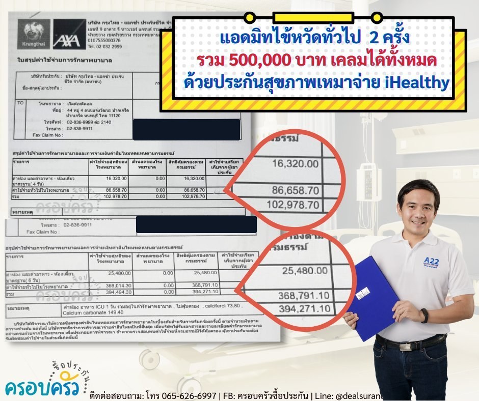 รูปรีวิวเคลม การติดเชื้อที่ต้องรักษาในห้อง ICU (ใบสรุปไม่ได้ระบุชื่อโรค) (ปิดชื่อลูกค้าแล้ว)